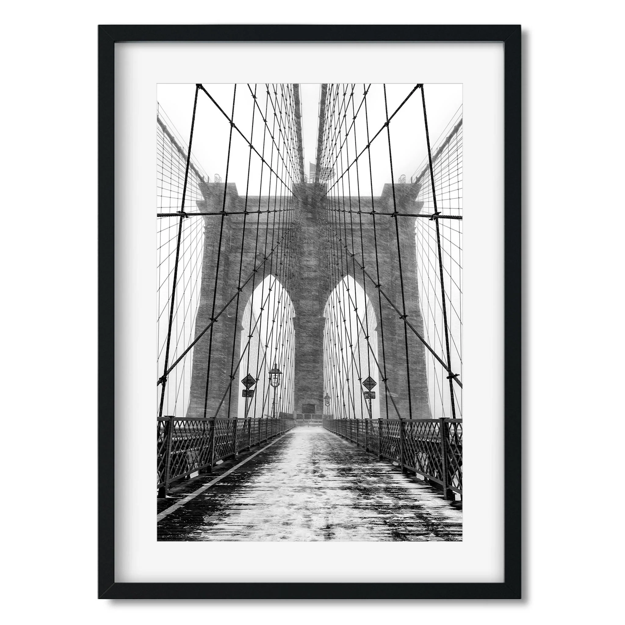 Brooklyn Bridge in Blizzard - Black and White New York City Architecture Photography Fine Art Print