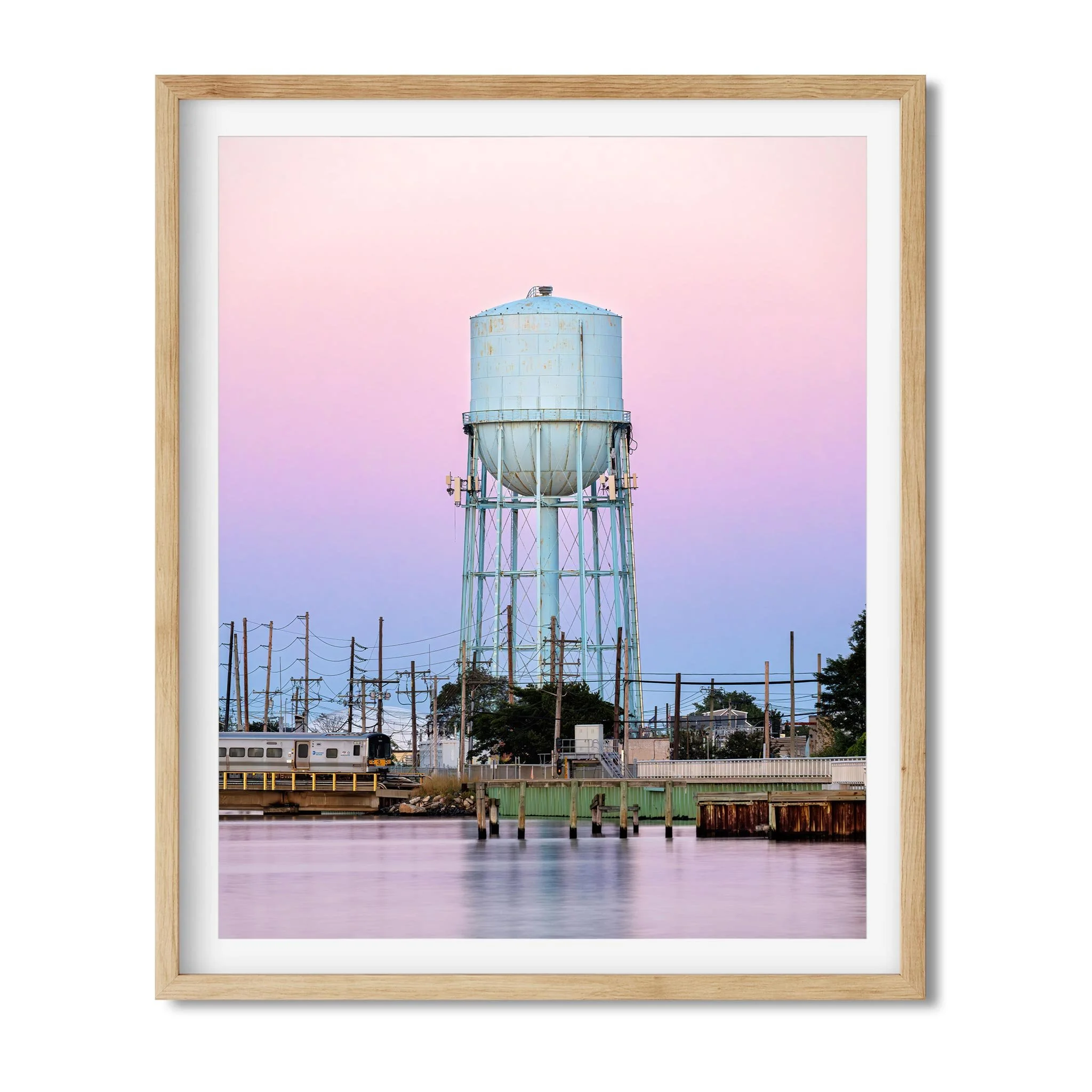 Water Tower on Long Beach at Sunset - New York Photography Color Fine Art Print Wall Art