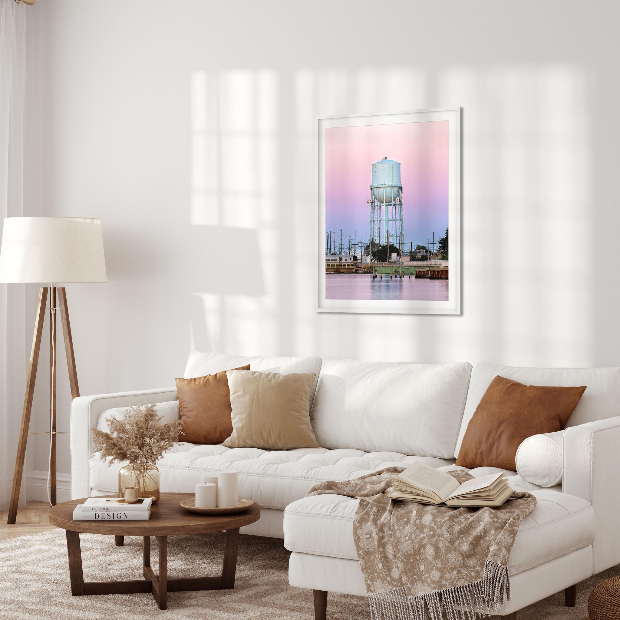 Water Tower on Long Beach at Sunset - New York Photography Color Fine Art Print Wall Art
