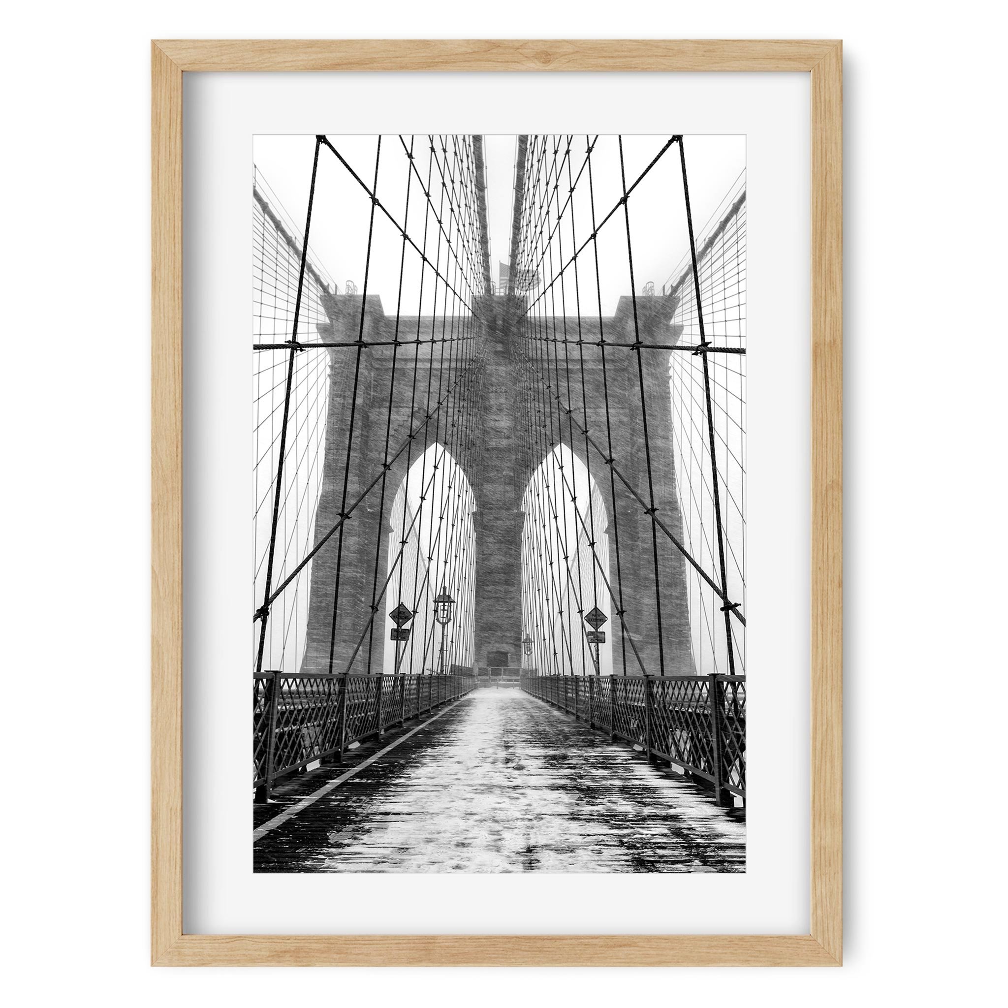Brooklyn Bridge in Blizzard - Black and White New York City Architecture Photography Fine Art Print