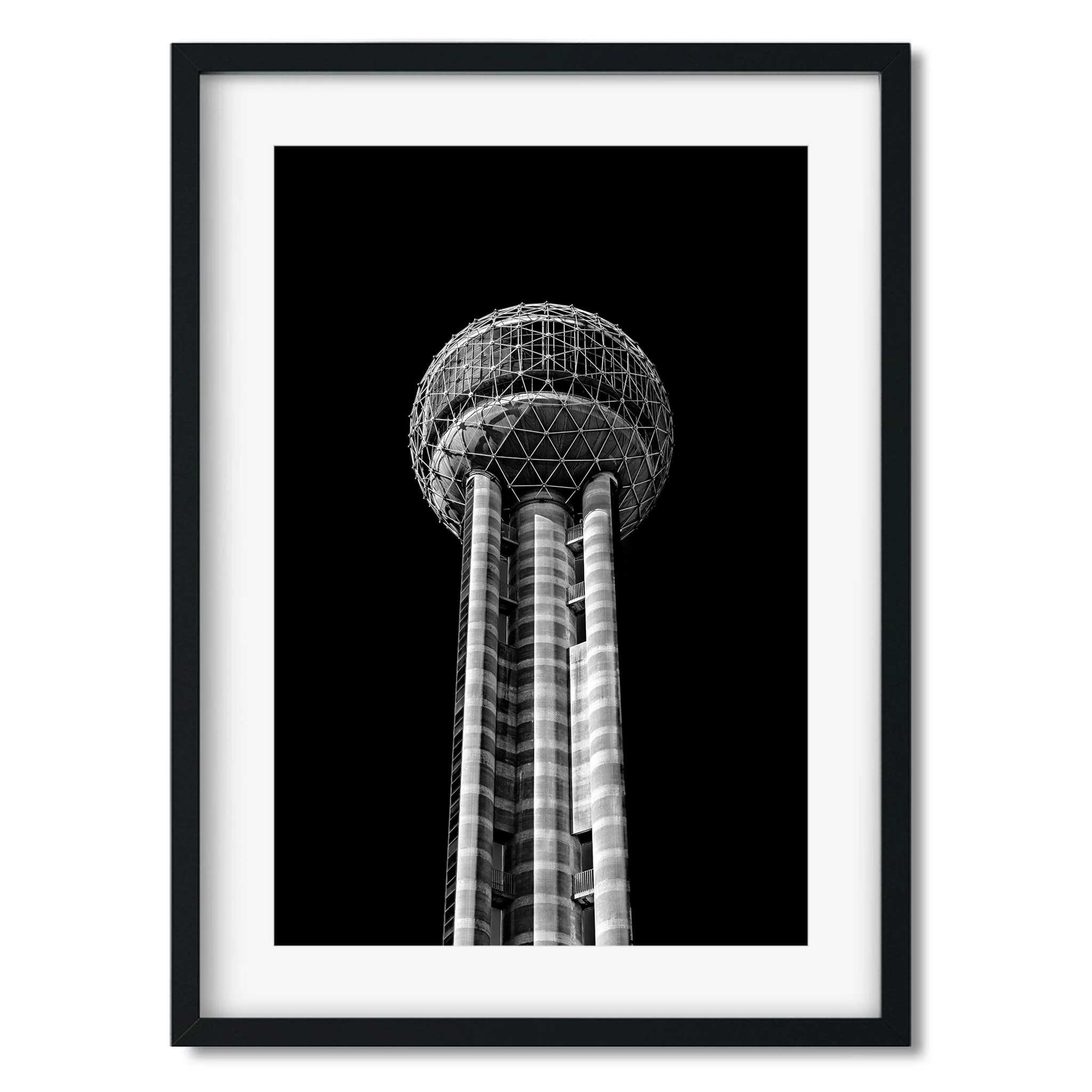Reunion Tower, Dallas - Taxes Black and White Architecture Photography Fine Art Print