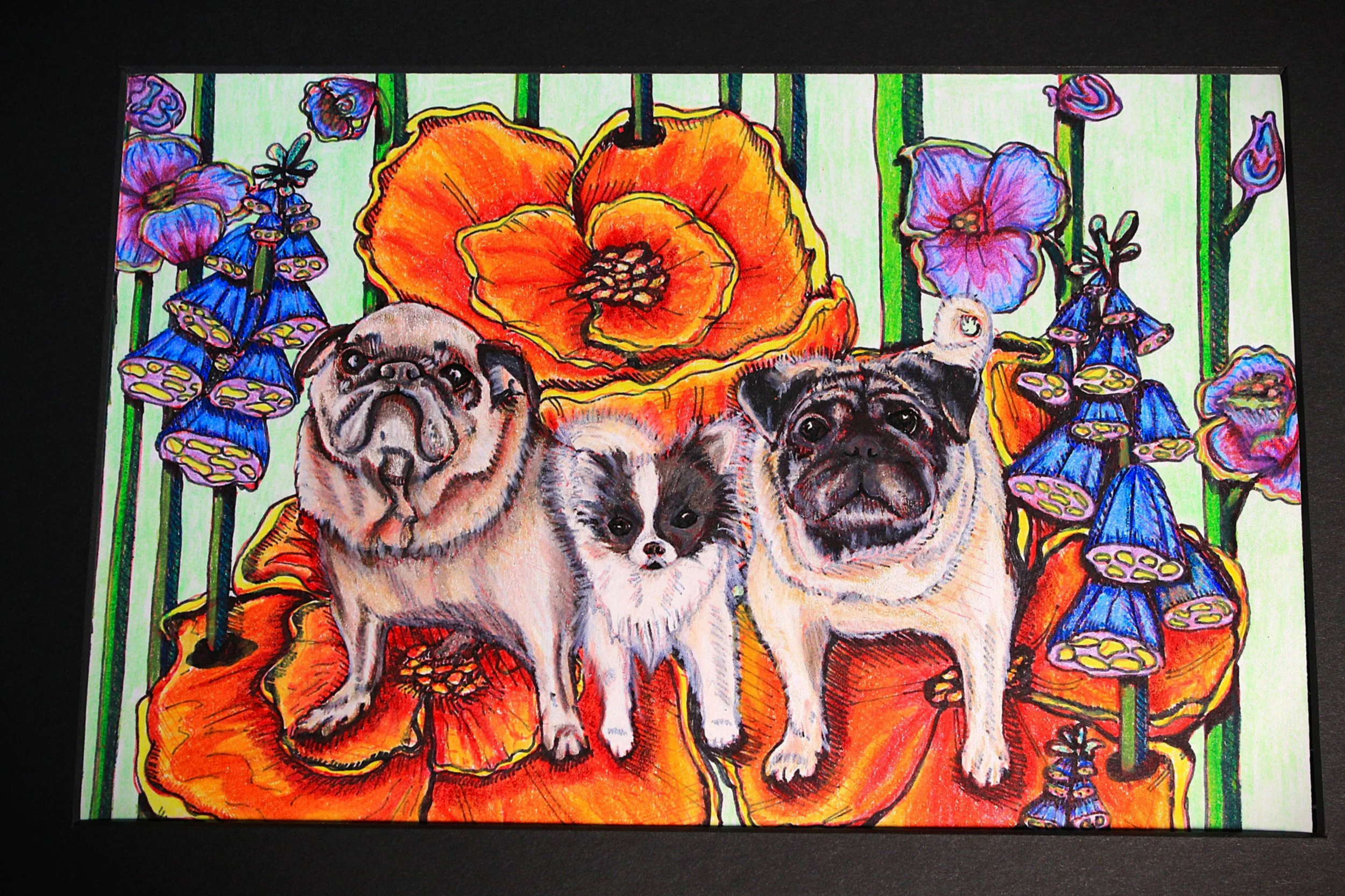 Reggie, Tilly and Winston - colored pencil