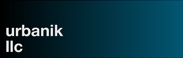Logo with the text 'urbanik llc' on a dark teal background.