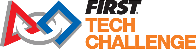 Logo for FIRST Tech Challenge with interlocking red and blue shapes and bold black and orange text.