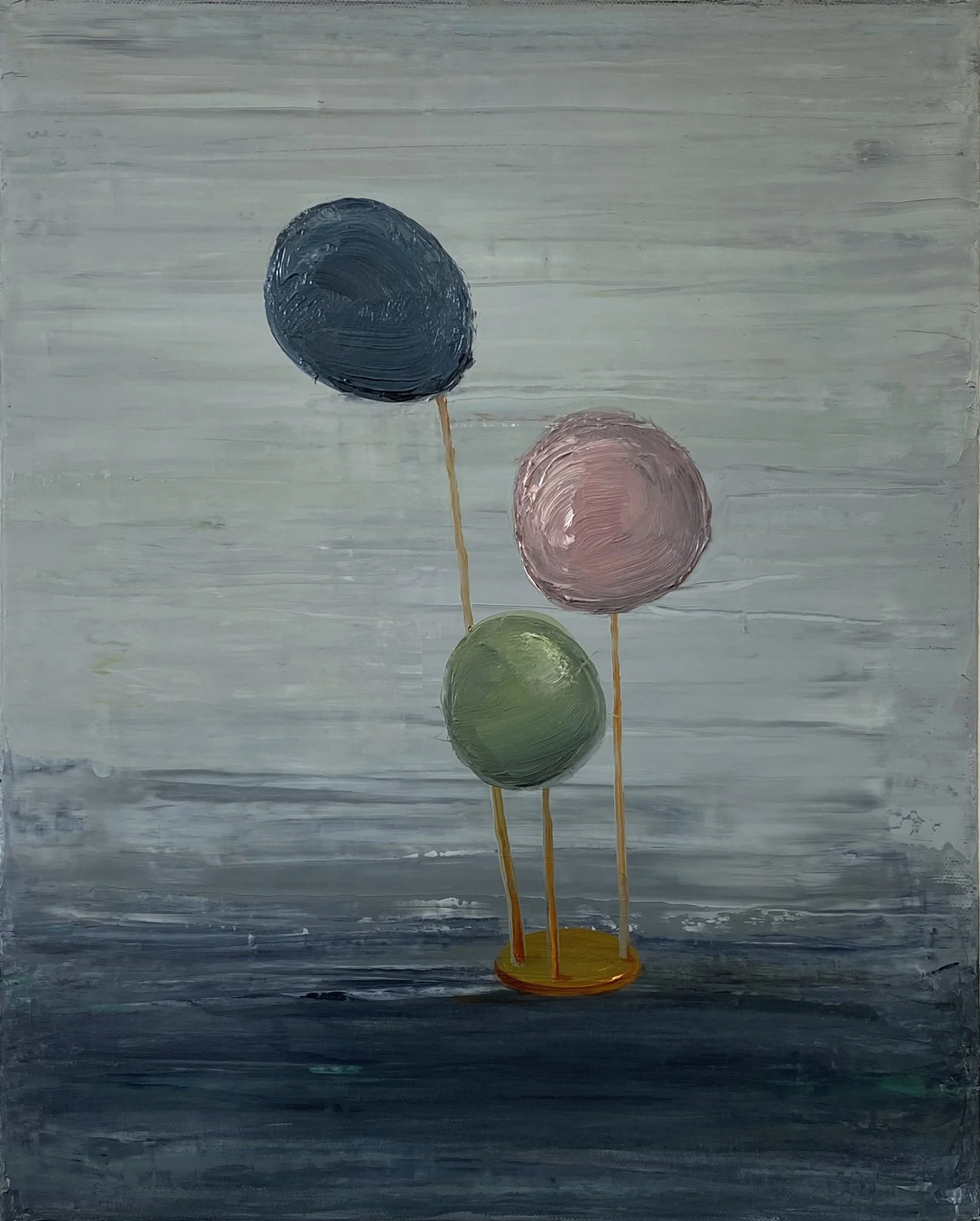 Three Balls, 2026. Oil on canvas, 50 x 40 cm