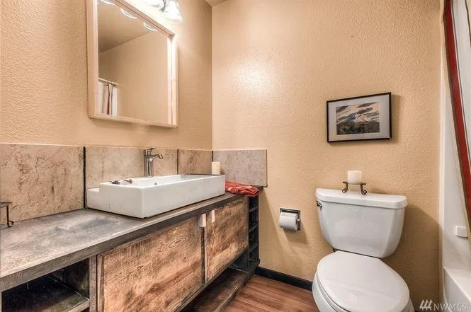 Bathroom remodel with handcrafted cabinetry.