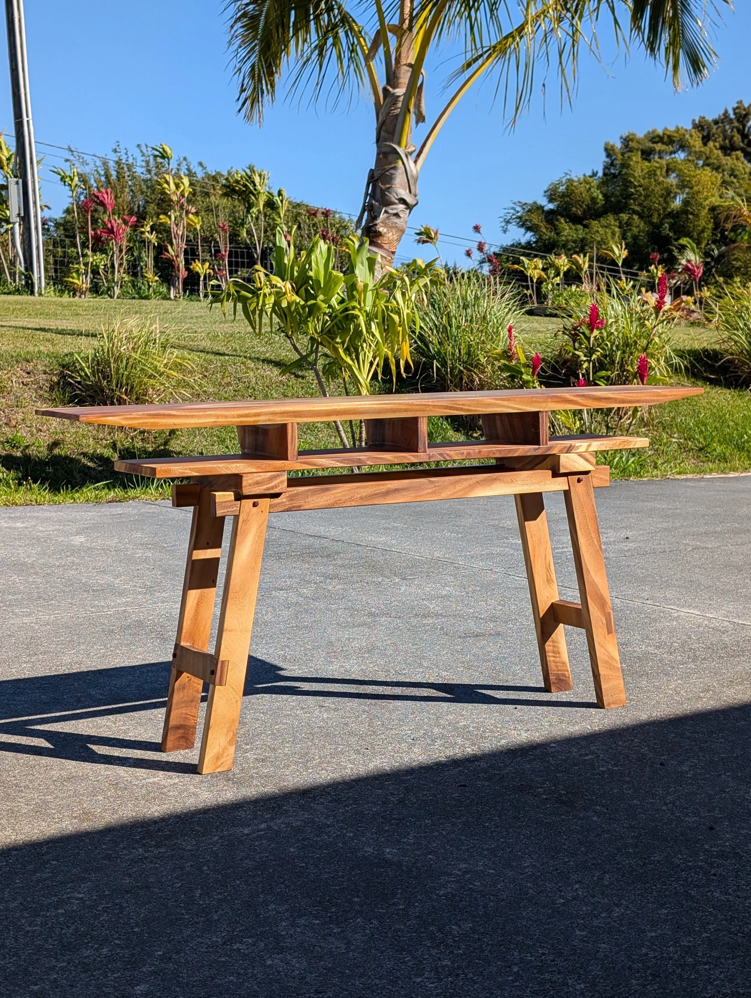 Torii gate inspired entryway table.