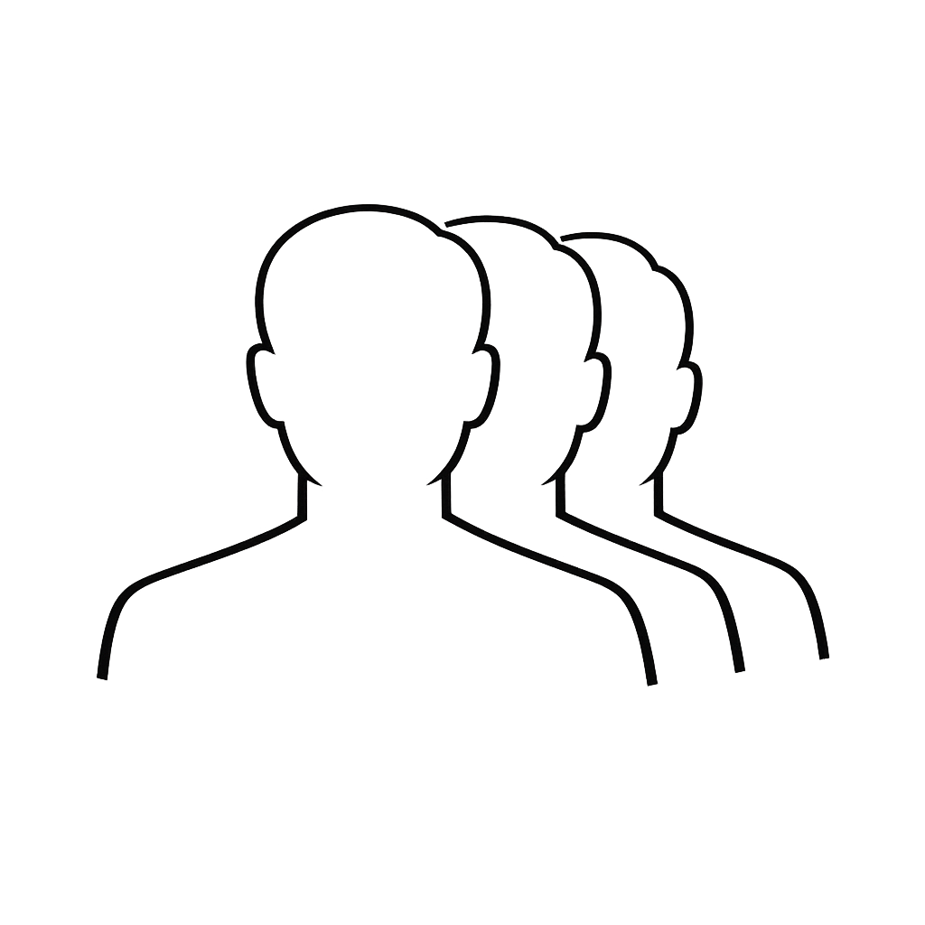Outline of three human silhouettes, symbolizing staffing support services.