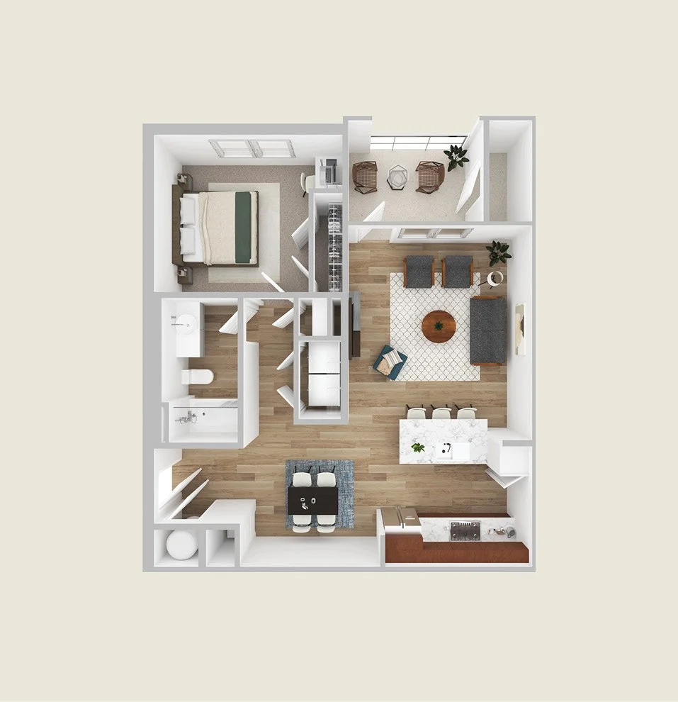 1 bedroom floor plan for The Pines in Raleigh