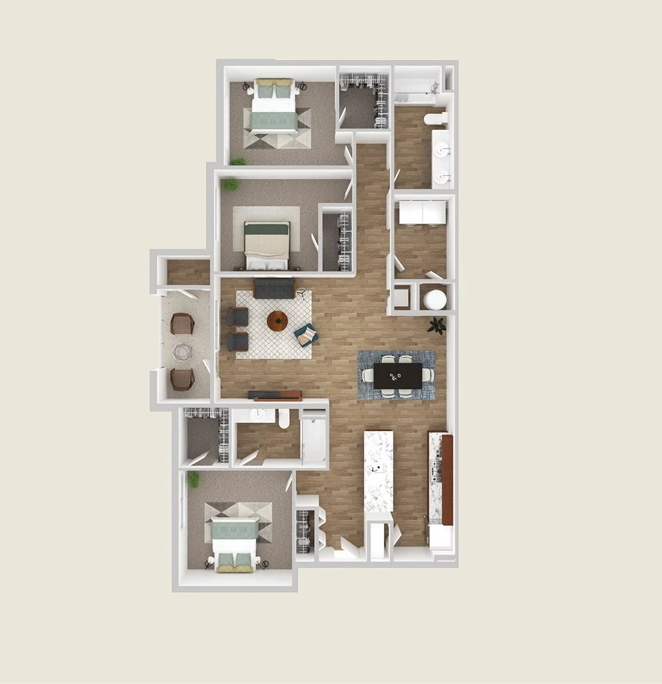 3 bedroom floor plan for The Pines in Raleigh