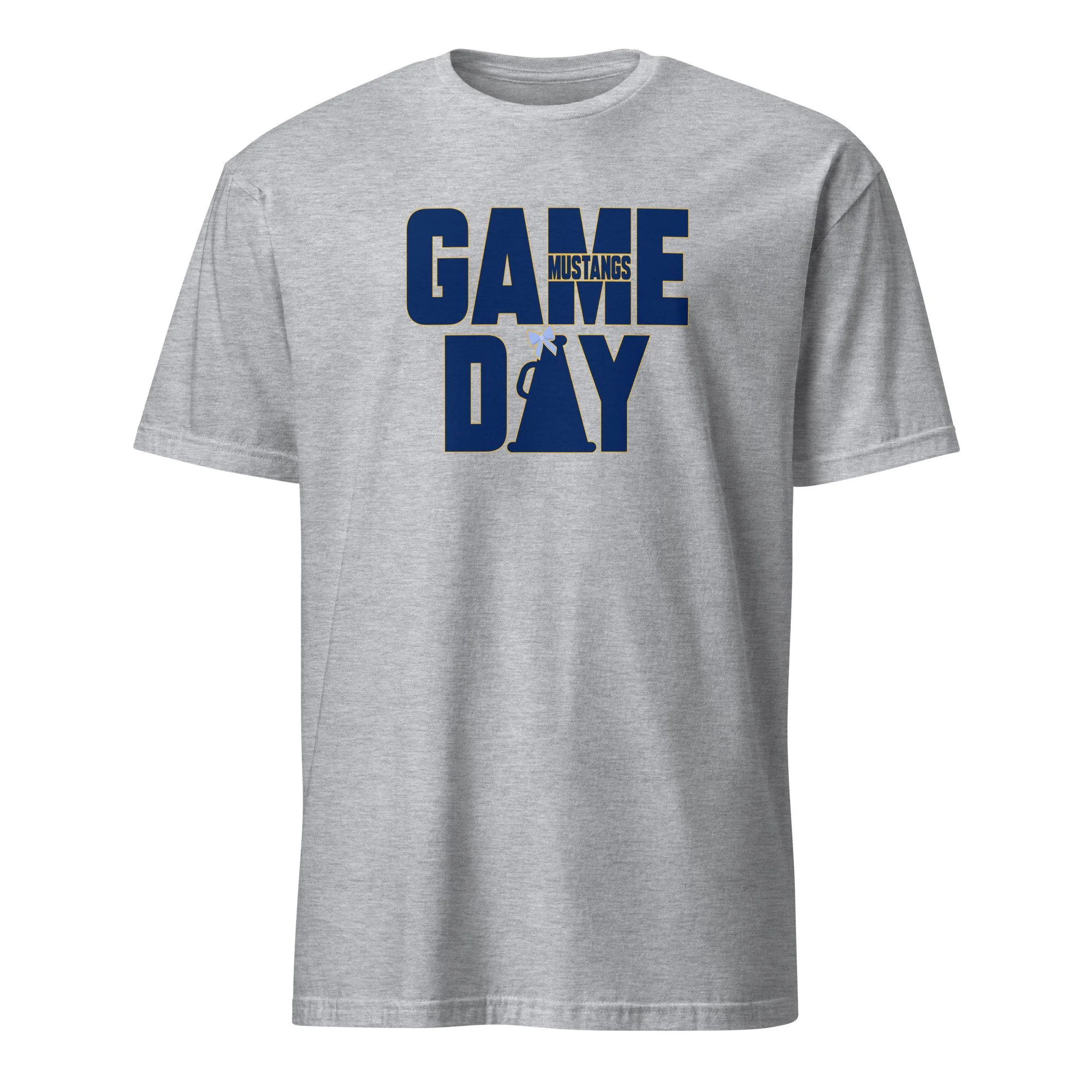 Game Day Mustangs Megaphone A with Bow Adult Shirt Spring 2026 - Gildan Softstyle