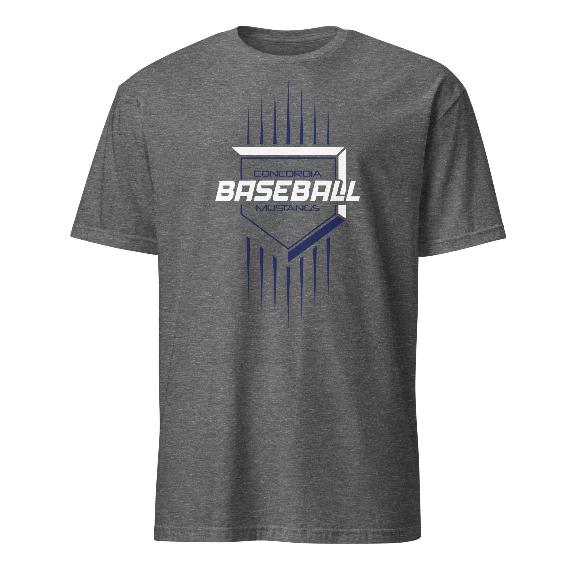 Concordia Mustangs Baseball Adult Shirt Navy Accents Spring 2026 - Gildan Softstyle