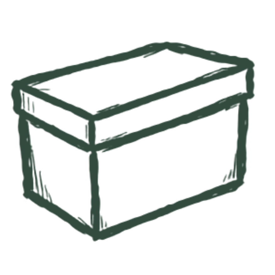 A hand-drawn outline of a rectangular storage chest with an open top and simple construction.