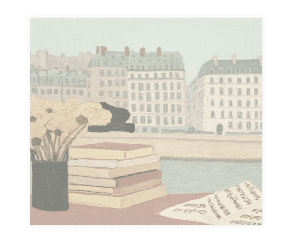 Artistic still life with books, flowers, and sheet music