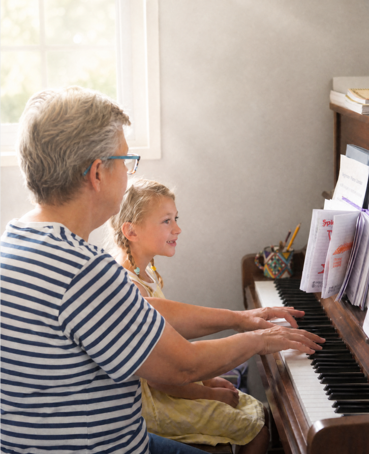 Amanda with granddaughter at the piano