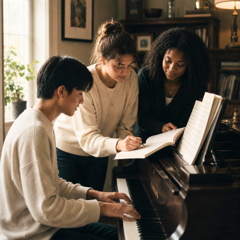 Students participating in a collaborative music workshop