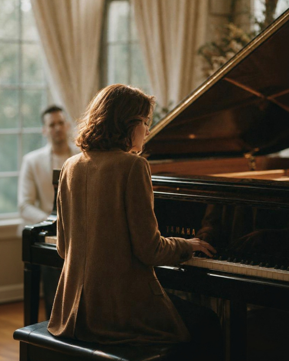 Pianist preparing music for a performance