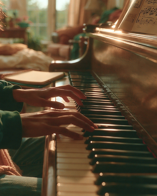 Adult student playing piano