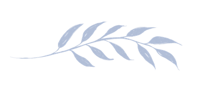 Illustration of a light blue, curved branch with multiple slender leaves.