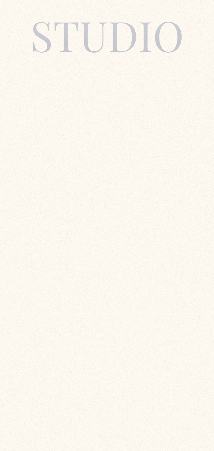 A minimalist design with the word 'STUDIO' in large, light gray letters at the top against a textured, off-white background and a photograph of the TwelveTones piano studio.