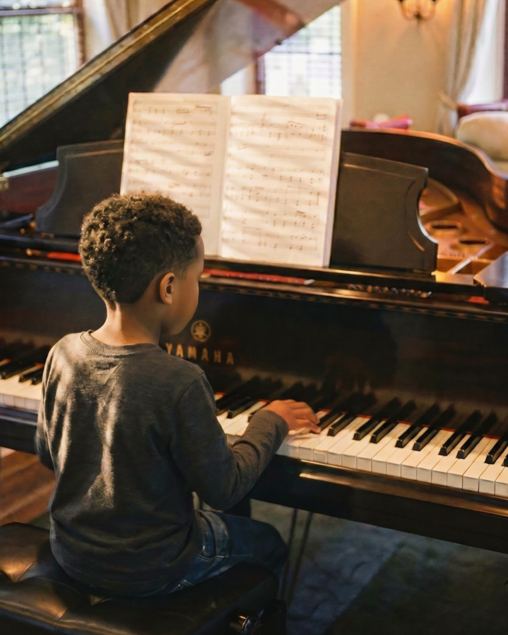Student playing piano during a private lesson