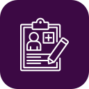 Icon of a clipboard with a person's photo and a pencil, representing editing or filling out forms.