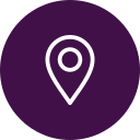 Map pin icon on a purple circular background