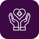 Two hands holding a heart with a medical cross inside it