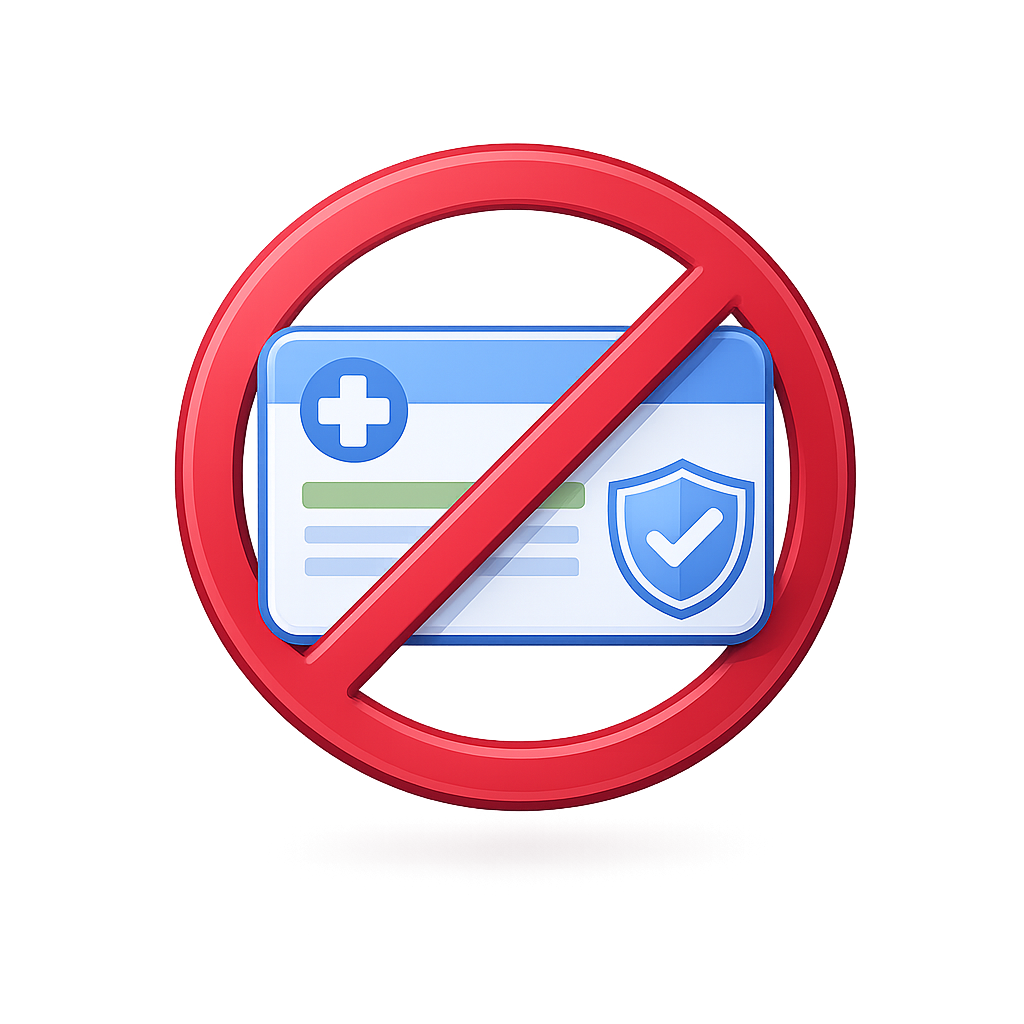 Illustration of a social media profile with a health or security icon inside a red prohibition sign, indicating restricted or blocked access.