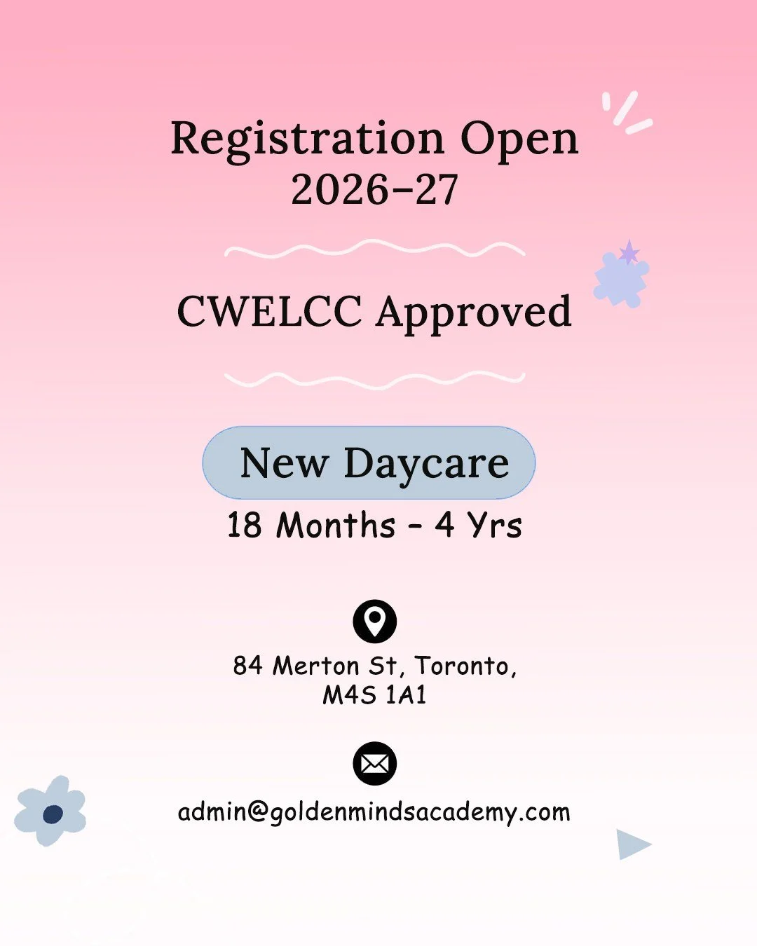 Golden Minds Academy is thoughtfully designed to support curiosity, confidence, and meaningful learning in a warm and caring space for little learners. 🤍
.
.
✅ CWELCC Approved
📍 84 Merton St Toronto, ON M4S 1A1
📧 admin@goldenmindsacademy.com
📞 41