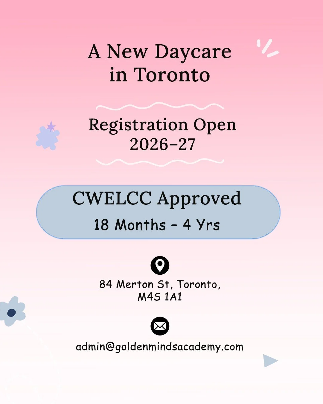 Every child deserves a strong and positive start. 🤍
Golden Minds Academy is focused on helping little minds grow with confidence, creativity, and care.✨
.
.
✅ CWELCC Approved
📍 84 Merton St Toronto, ON M4S 1A1
📧 admin@goldenmindsacademy.com
📞 416