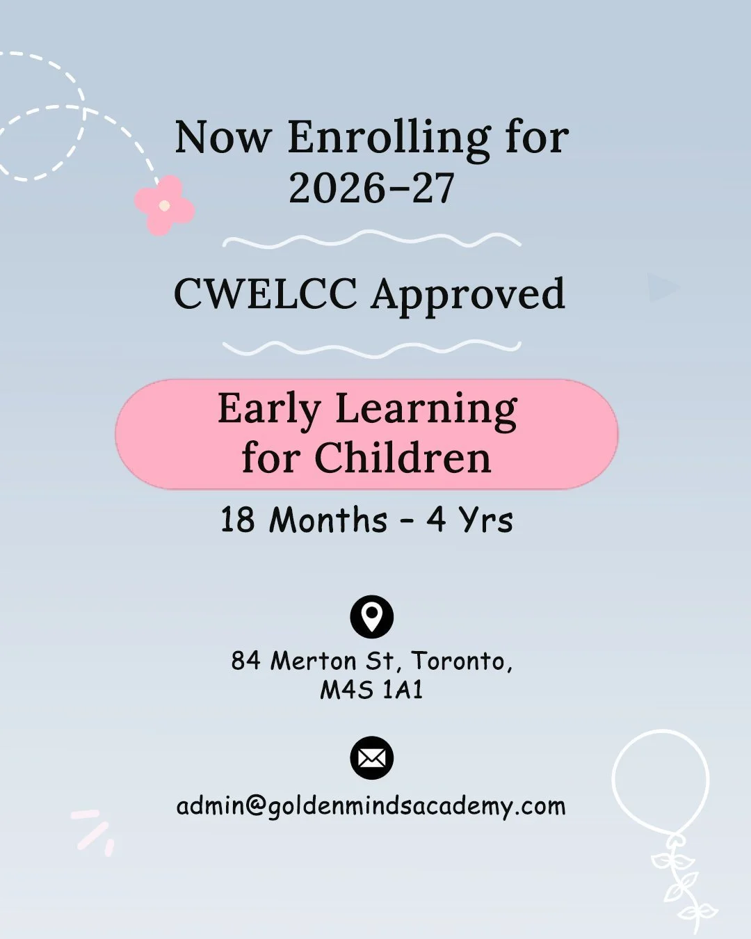 A nurturing early learning environment can make all the difference during a child&rsquo;s most important growing years. ✨
.
.

✅ CWELCC Approved
📍 84 Merton St Toronto, ON M4S 1A1
📧 admin@goldenmindsacademy.com
📞 416 265 1401
🍂 Registrations Open