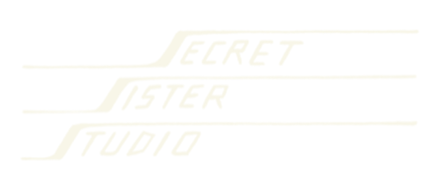 Logo with the words "Secret Sister Studio" in stylized font with horizontal lines