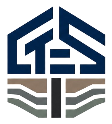 Icon for GES Geotech logo. Close-up of a modern, geometric topographic sign with blue, slate gray, and taupe colour scheme.