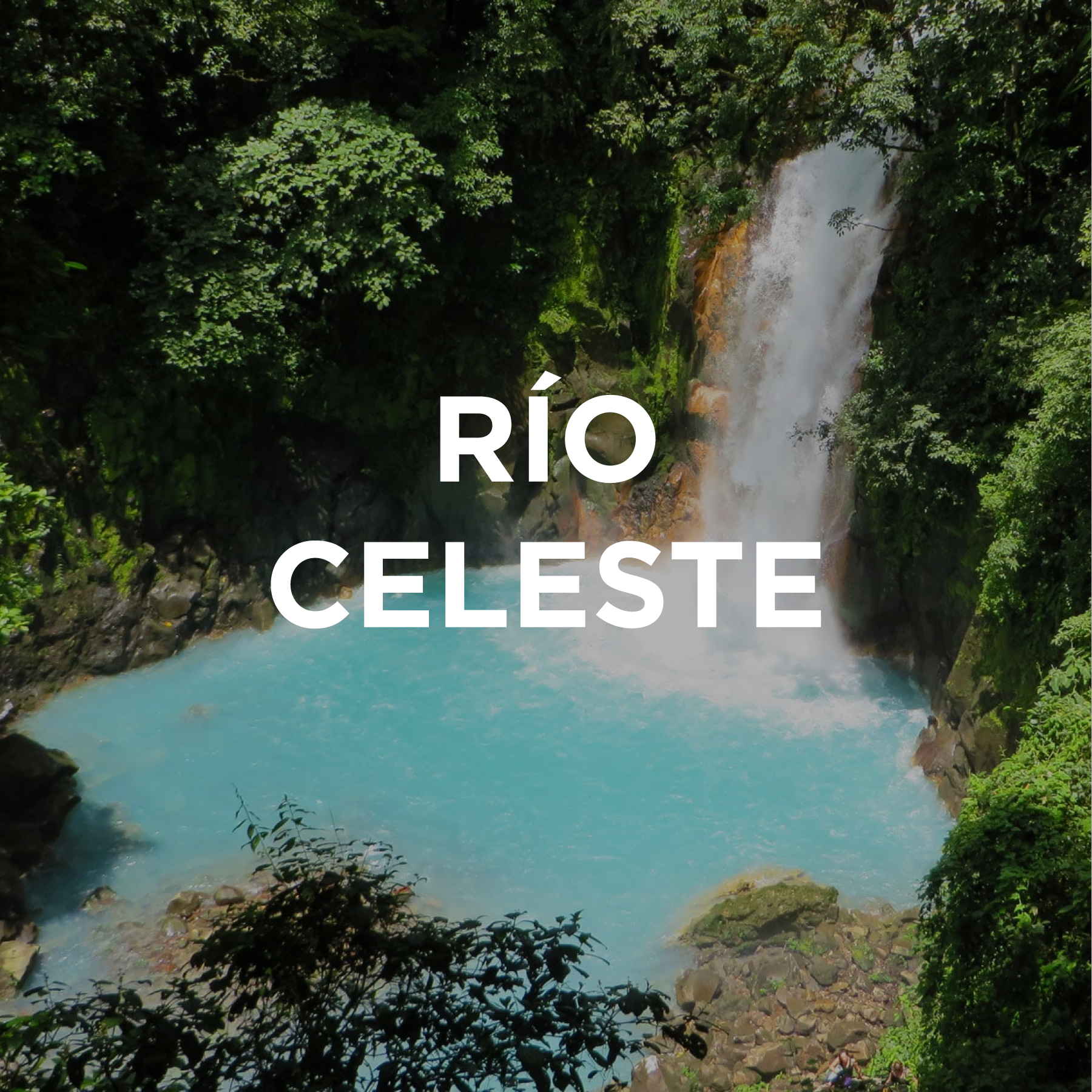 A waterfall cascading into a river surrounded by lush green forest with rocks at the riverbank, with a clear blue sky reflected in the water.