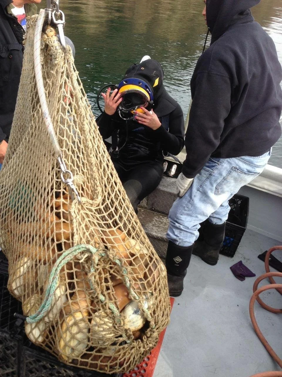 Bettina ready's for dive putting on mask