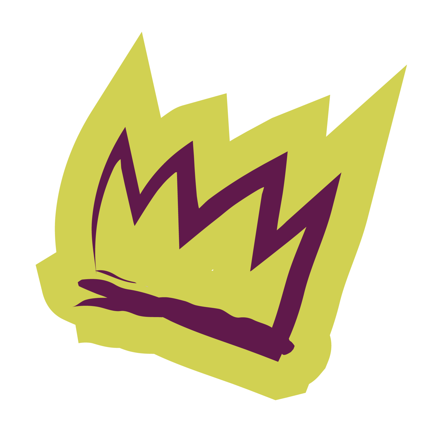 A stylized illustration of a yellow and purple cactus plant with sharp, angular features.