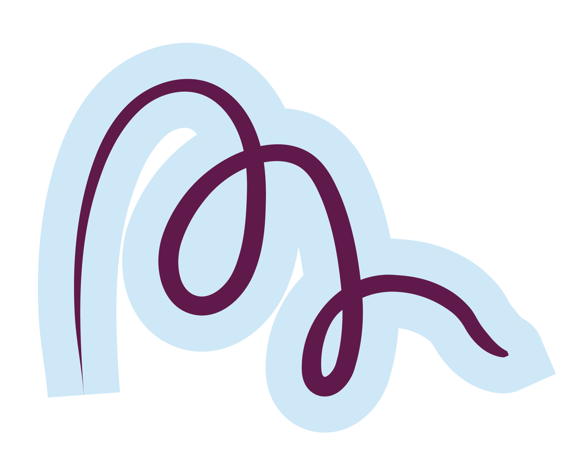 Close-up of a light blue and purple abstract design with curved lines and loops.