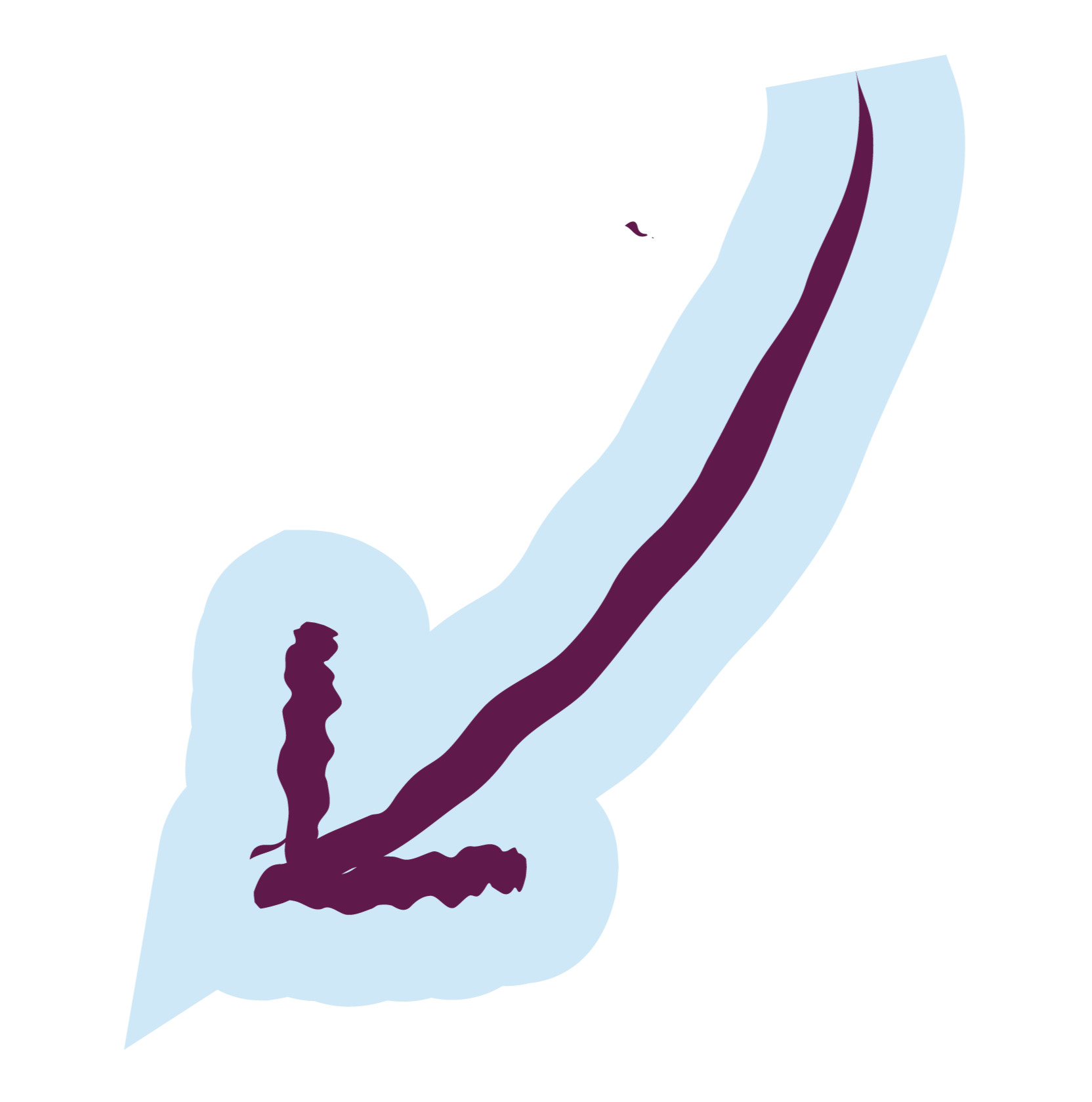 Illustration of a person doing a handstand, with their body arched and their legs extended upward. The person is depicted in light blue, with dark purple outlines and details.