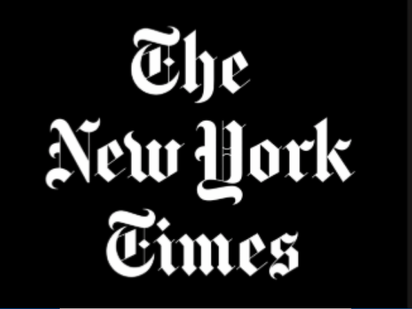 Logo of The New York Times in black and white with Gothic font.