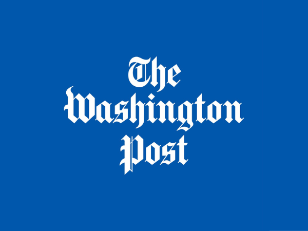 Logo of The Washington Post with white text on a blue background.