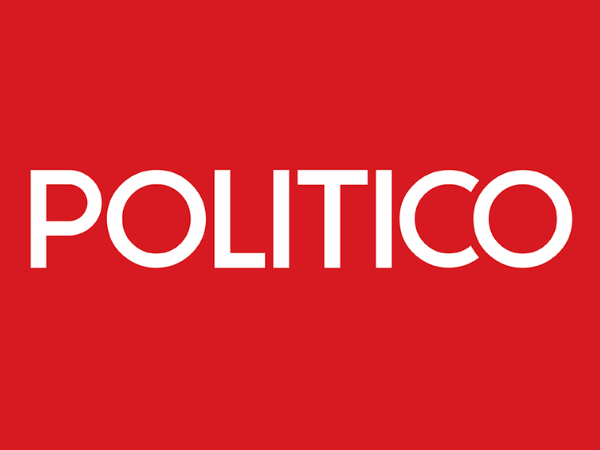 The image features the logo of Politico, a media company specializing in politics and policy news, with white text on a red background.