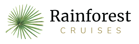 Logo for Rainforest Cruises featuring a green palm leaf and text.
