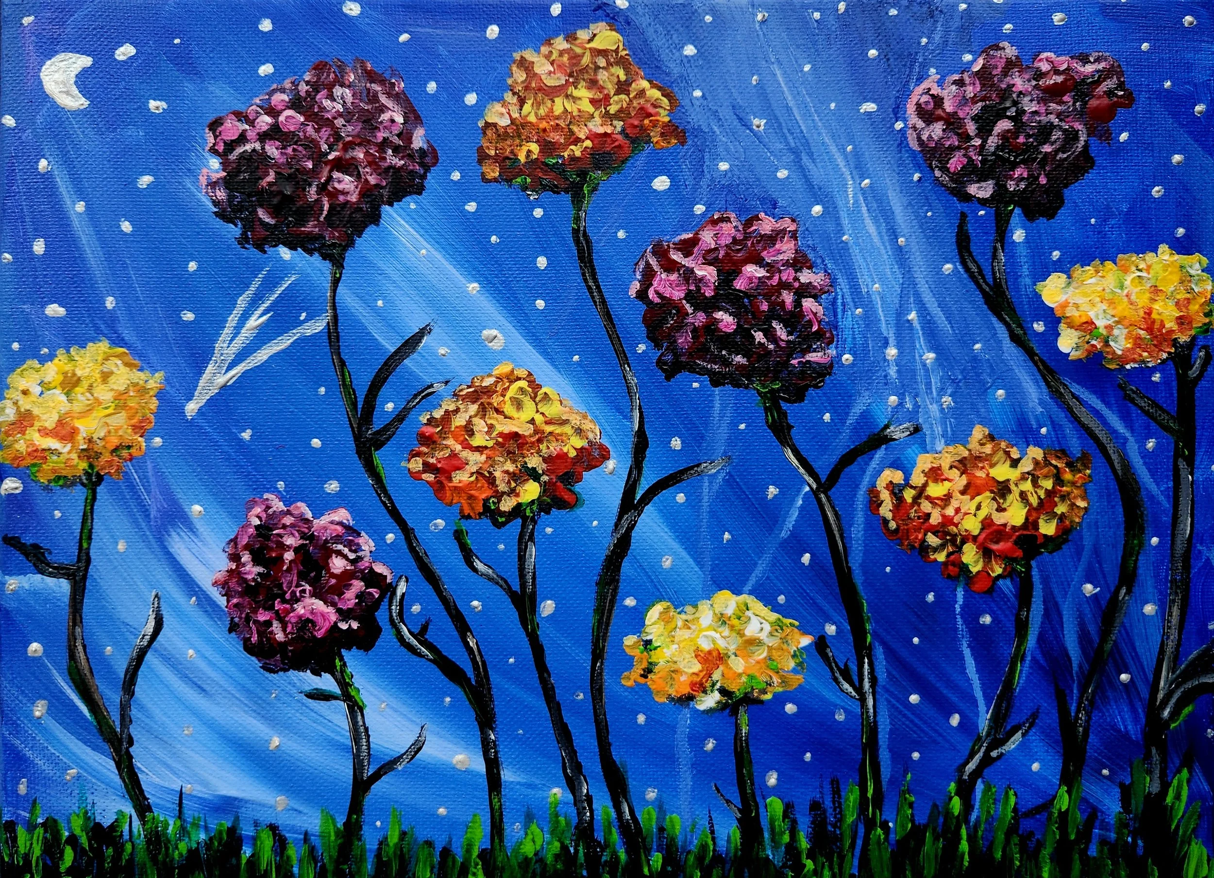 Moonlit Flowers
Acrylic Paint
8"x10"