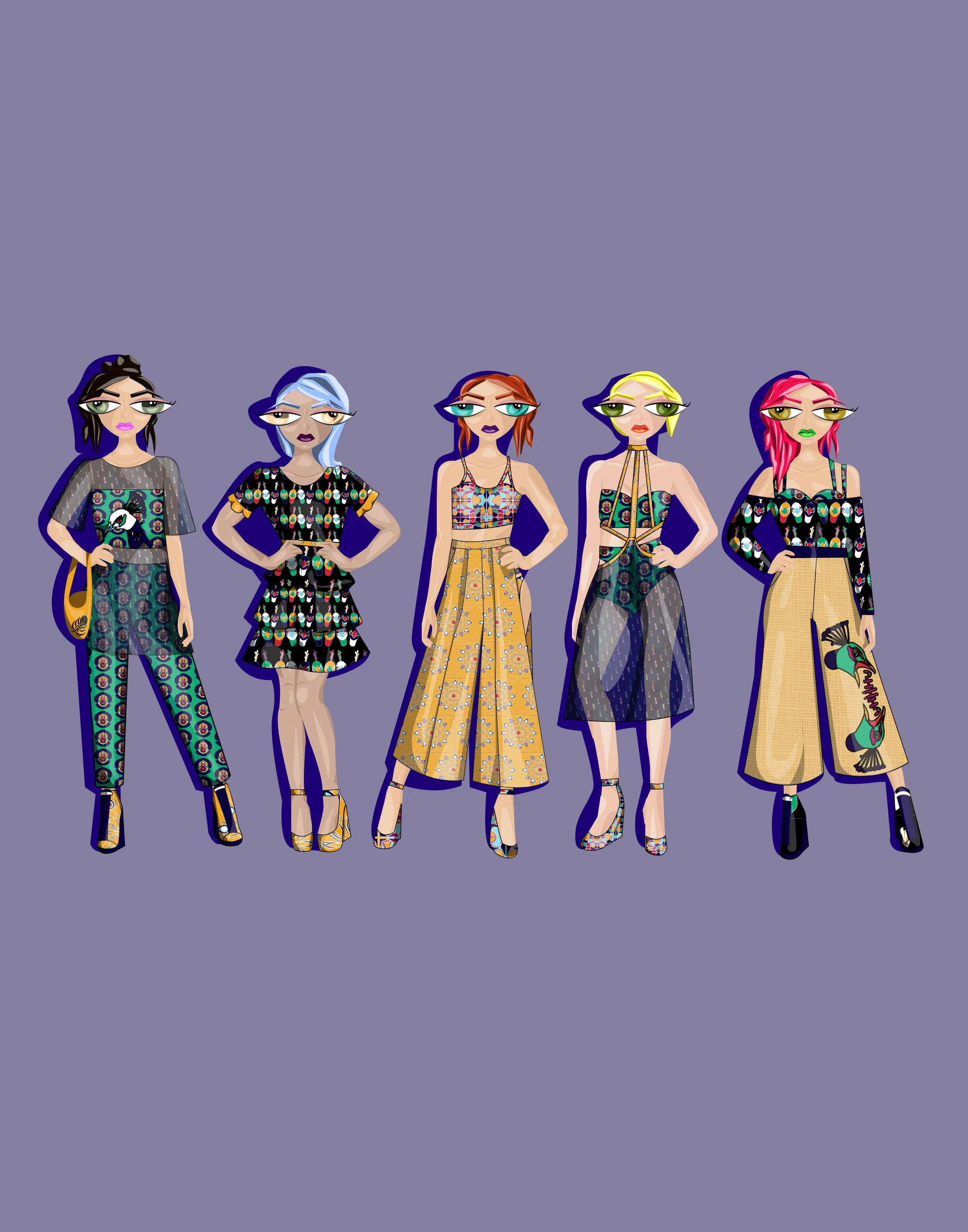 Digital Renderings of a peacock inspired collection