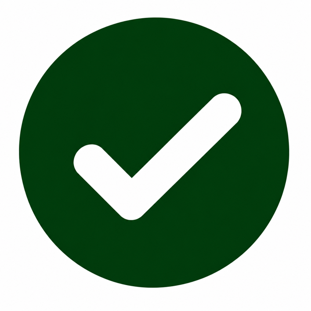 Green circle with a white check mark in the center.