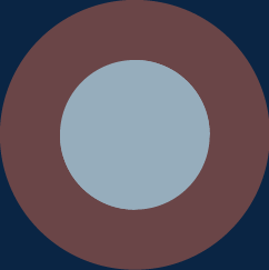 An abstract design featuring a light blue circle inside a brown circle on a dark blue background.