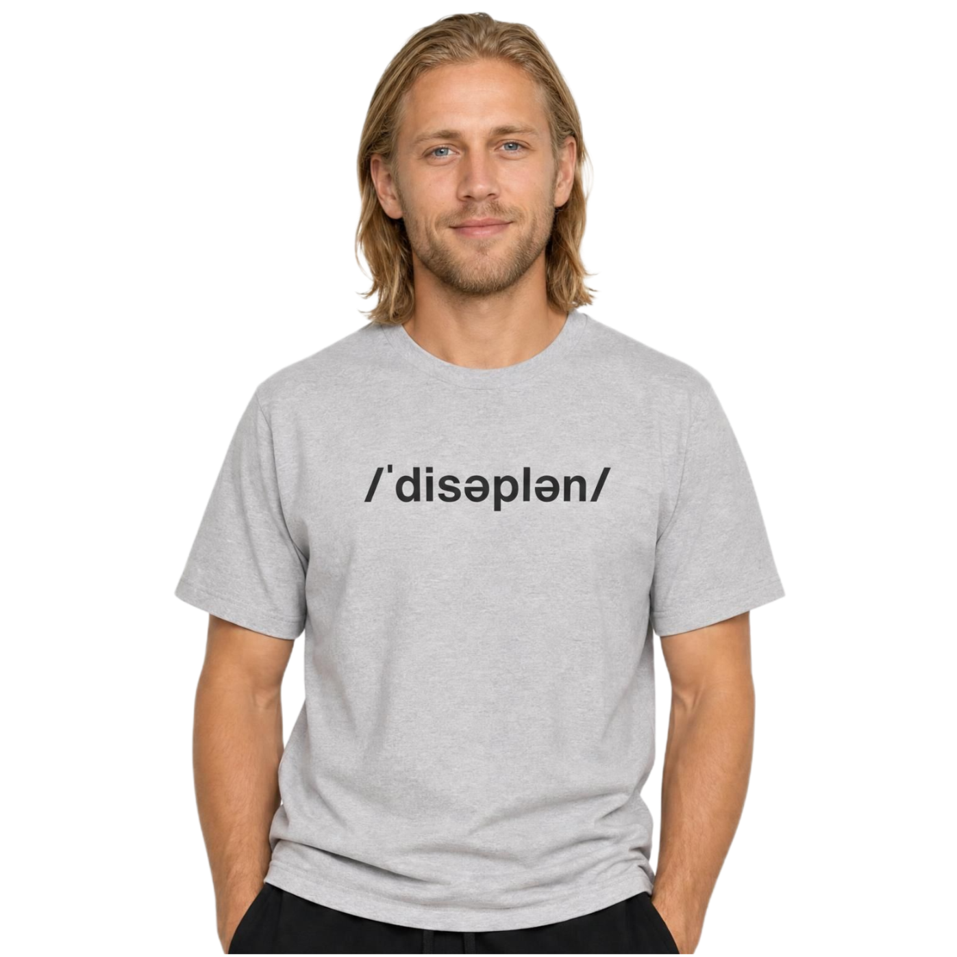 Sven is wearing The /ˈdisəplən/ Standard “Action Over Intention” tee in white by Wear Discipline Co.