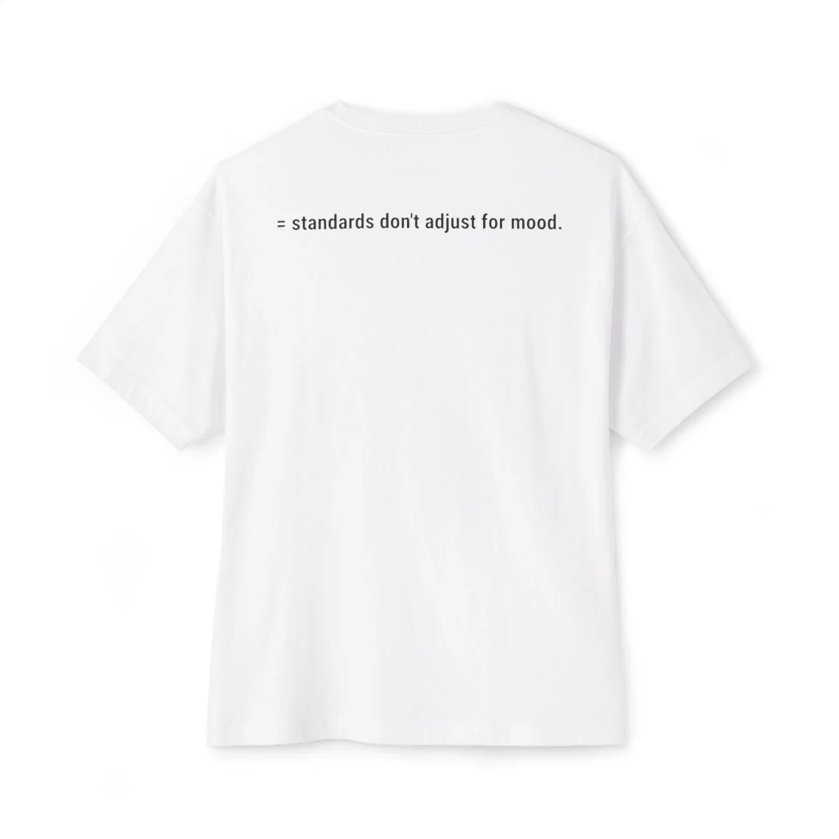 Sven is wearing The /ˈdisəplən/ Standard “Standards Don't Adjust for Mood” tee in white by Wear Discipline Co.