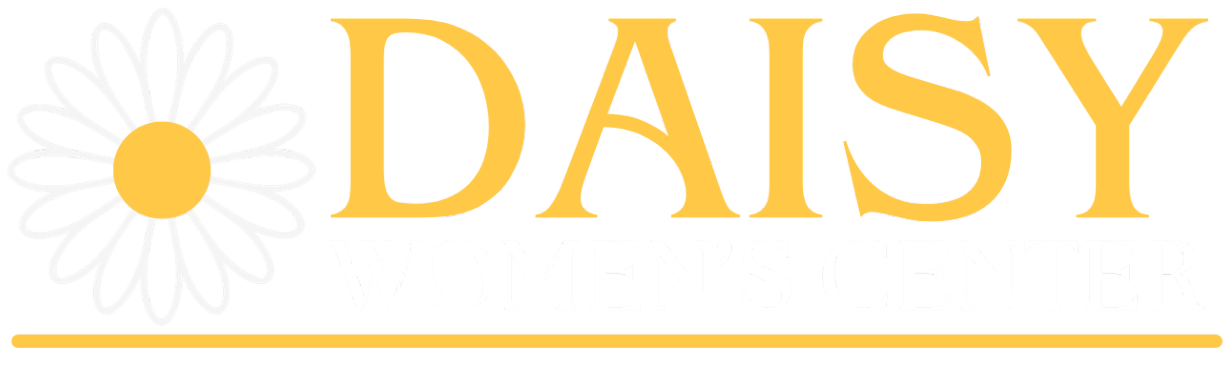 Logo of Daisy Women's Center with a daisy flower and the words 'Daisy Women’s Center' in gold and white text.